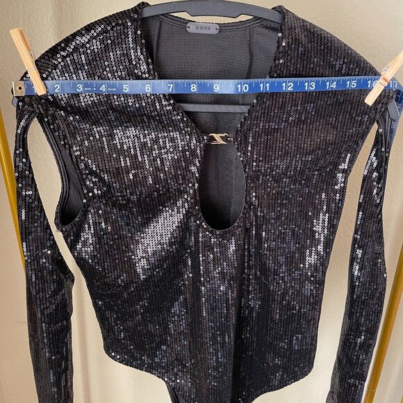 Ruve M Black Sequin Cutout Bodysuit Stunning Night Out Piece - Picture 5 of 10